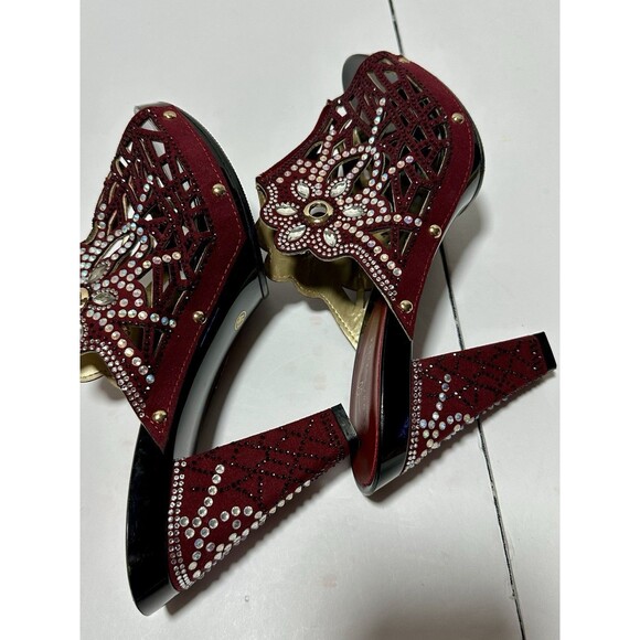 Grande Gaeller High Heel Rhinestone Burgandy Red Size 9 - Picture 5 of 11